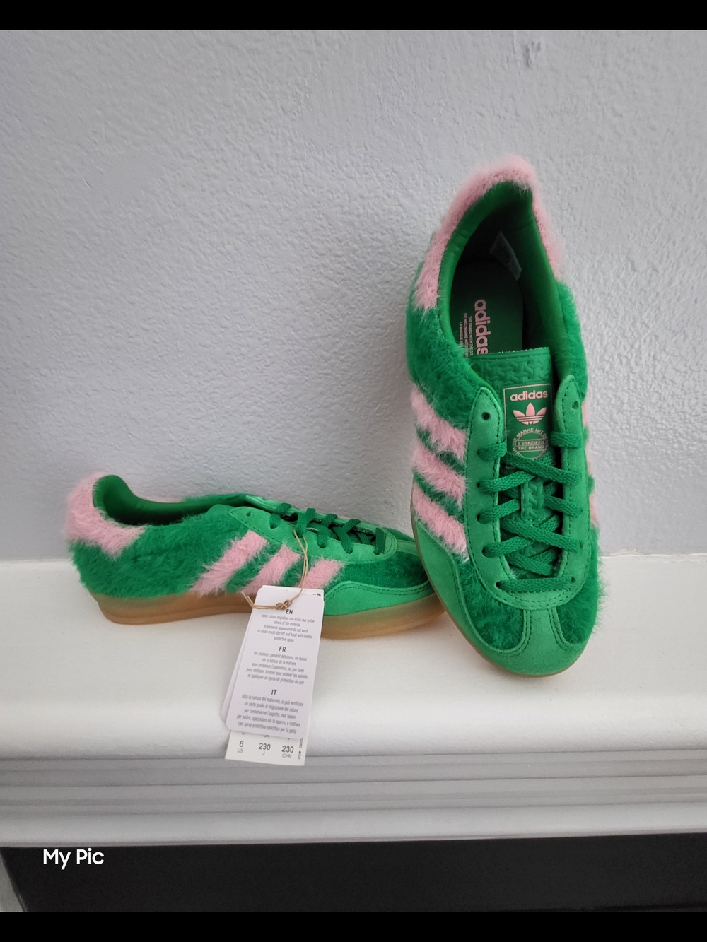 Adidas Womens Green & Pink Fuzzy Gazelle Sneakers